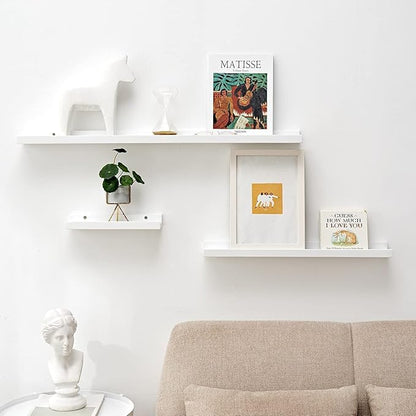16 Inch White Floating Shelves Wall Mounted, Solid Wood Wall Shelves for Decor and Storage, Picture Ledge Shelf for Bedroom/Bathroom/Living Room/Kitchen/Laundry Room, 16 * 4 * 1.5, 2 Pack