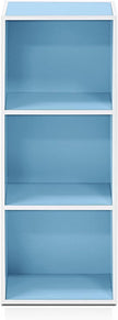 Furinno LUDER Book Shelf, 3-Cube Bookshelf, Bookcase with Open Shelves, 9.3 x 12 x 31.5, for Living Room, Bedroom, Home Office, White/Light Blue