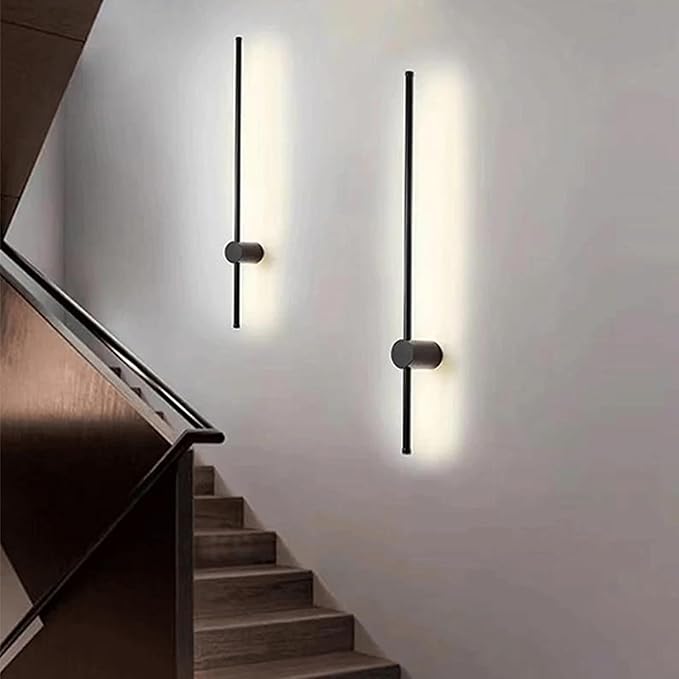 Minimalist Black LED Wall Light - 3-Color Adjustable Sconce for Bedroom & Living Room - 350° Rotatable Aluminium Design (100cm)(Black,100cm)