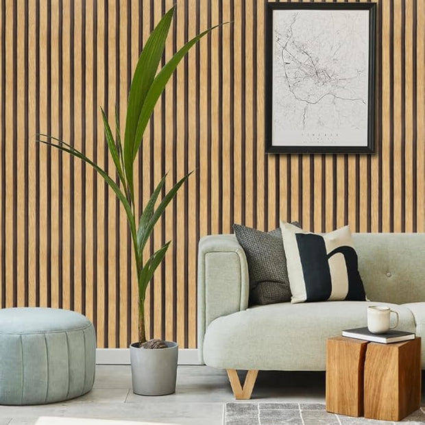 Arthome 17''x240'' Wood Slat Wallpaper Peel and Stick Self Adhesive Wood Wallpaper PVC Vinyl Decorative Removable Wallpaper Waterproof Faux Wood Grating Stripe Contact Paper for Living Room Bedroom