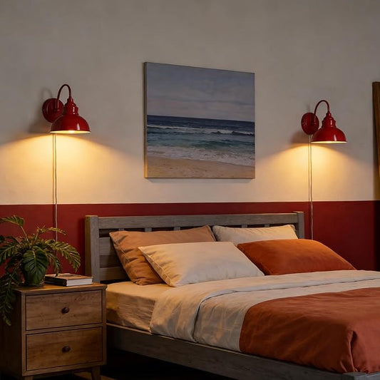 Modern Red Wall Sconce Plug-in or Hardwired Gooseneck Wall Light with On-Off Switch for Bar Bedroom Living Room Dining Room