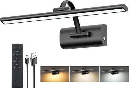 Picture Lights for Wall, 5200mAh Rechargeable Battery Operated Picture Light with Remote, 15.7" Dimmable 3 Colors Wireless Art Lighting for Paintings Picture Frame Gallery Dartboard, Black