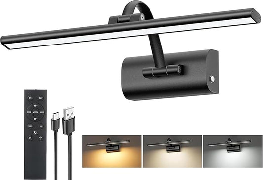 Picture Lights for Wall, 5200mAh Rechargeable Battery Operated Picture Light with Remote, 15.7" Dimmable 3 Colors Wireless Art Lighting for Paintings Picture Frame Gallery Dartboard, Black