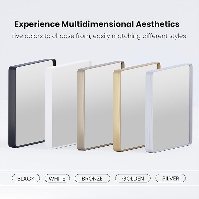White Bathroom Mirror 50x30 Inch, White Metal Framed Bathroom Mirror for Wall, Rounded Rectangle Matte Bathroom Vanity Mirror, Tempered Glass, Anti-Rust, Horizontal/Vertical