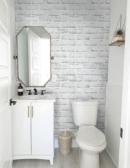 Timeet Brick Wallpaper Peel and Stick Wallpaper White Grey Brick Wallpaper Self Adhesive Removable Wall Paper for Bedroom Living Room Decoration 17.7in x 393.7in