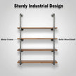 Industrial Wall Mounted Iron Floating Pipe Shelves/Shelving/Racks/Storage/Bookcases/Brackets, DIY Open Bookshelves, Retro Black (4-Tier Shelf Brackets with 3 Boards)