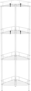 4 Tier Floor Standing Corner Shower Caddy Organizer Shelf with Hooks, Bathroom Shelves Stand Rack, White