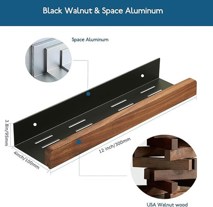 Small Bathroom Shelf Wall Mounted Organizer,Rustic Farmhouse Walnut Solid Wood Floating Corner Shelf with Border for kitchen Bedroom Laundry Room