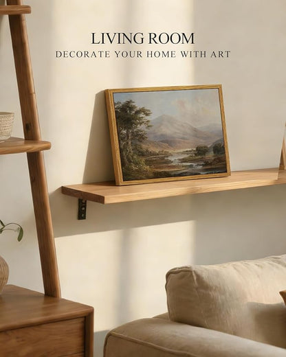 InSimSea Framed Canvas Print Art, Vintage Wild Mountain Landscape Painting, Rustic Farmhouse Cottage Decor for Hallway Wall Floating Shelf Desk Vanity Fireplace,10x8in, Neutral Earth Tones