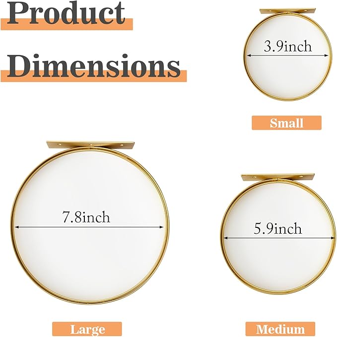 ZEXUIRU 3 Set Glass Decorative Floating Shelves Metal Frame Display Shelf Wall Decor for Home Office Mixed Size