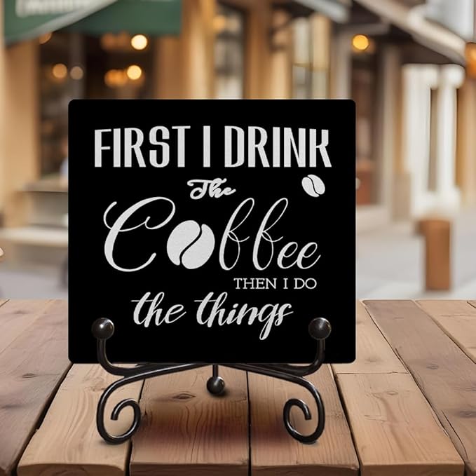 Coffee Lover Gifts for Family Friend Coworker Inspirational Wooden Signs for Farmhouse Bedroom Living Room Coffee Bar Shelf Desk Decoration Funny Wooden Decor Sign Gift, 5 X 5 Inches-B11