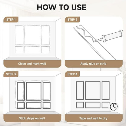 TONGMO 6-Frame Premade Accent Wall Molding Kit, Ready-to-Assemble Wainscoting Panels, Pre-Cut Chair Rail Moulding Trim for Home Décor (6-Frame Style 2)