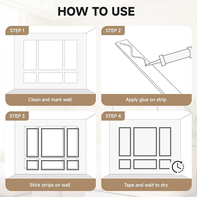 TONGMO 6-Frame Premade Accent Wall Molding Kit, Ready-to-Assemble Wainscoting Panels, Pre-Cut Chair Rail Moulding Trim for Home Décor (6-Frame Style 1)