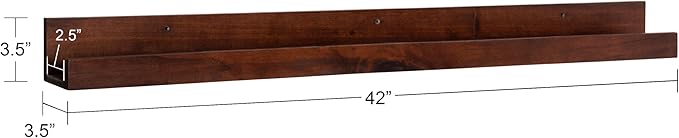 Kate and Laurel Levie Modern Floating Wall Shelf Picture Frame Holder Ledge, Dark Walnut Brown