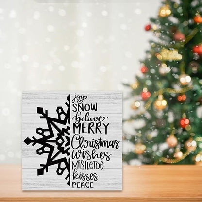 Christmas Decor Christmas Sign Decorations for Home Snowflake Sign for Home Office Desk Table Cubicle Shelf Xmas Desk Accessories 5 x 5 inch