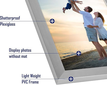 Hoikwo 18 Packs 4x6 Silver Multi Plastic Picture Frames Set with Plastic Cover for Family Photos, Artwork, Light Weight Bulk 4 by 6 Frames Pack for Wall Hanging and Table, Stylish Picture Frames