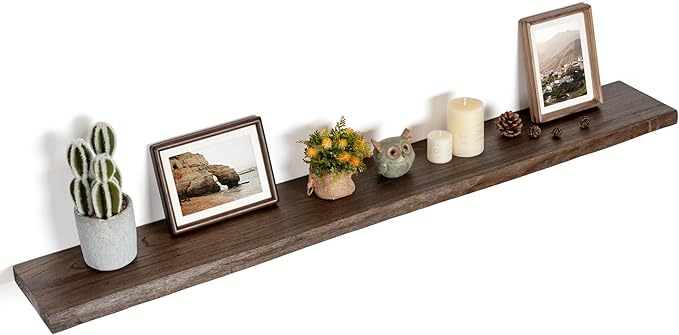 Floating Shelves for Wall Decor, Rustic Solid Elm Wood Live Edge Floating Shelves Wall Mounted, Wall Shelves with Invisible Bracket for Living Room Bathroom Bedroom Kitchen, 55 Inch, Walnut