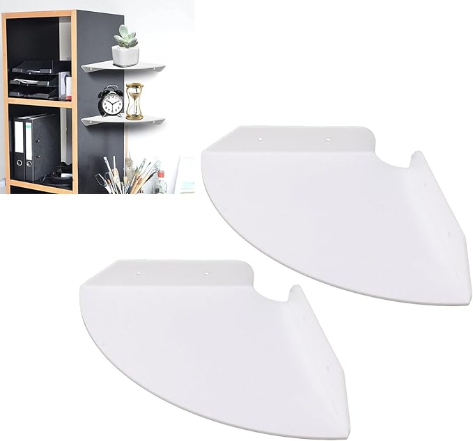 Yosoo Health Gear Acrylic Wall Mount Floating Corner Shelves 2pcs Quarter Round Shower Shelf, Sturdy Wall Storage Display Organizer for Bathroom Kitchen Bedroom Living Room 1.2 x 8.3 x 8.3in (White)