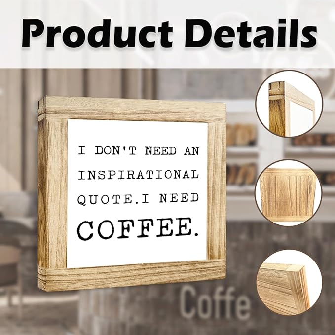 Funny Coffee Decor Sign I Dont Need An Inspirational Quote I Need Coffees Humorous Wood Coffees Quotes Sign Cafe Rustic Wall Decor For Home Kitchen Bar Office Gift For Coffee Lovers 5.9x5.9 Inch
