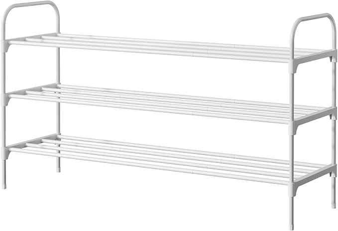 Kitsure Shoe Rack - 3-Tier Space-Saving Shoe Organizer & Shoe Shelf with Handle, Easy Assembly, Sturdy Metal Shoe Rack for Closet, Entryway, Bedroom, 28.0