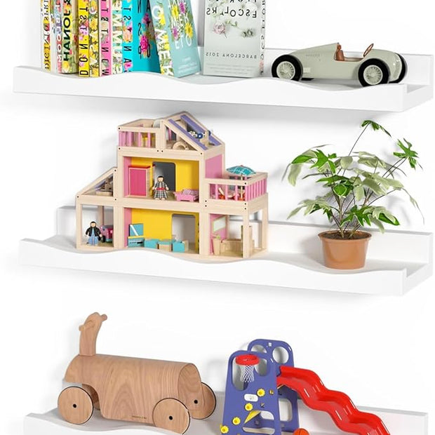 AZSKY Floating Bookshelf for Kids, Cloud Picture Ledge Shelf - White, 15.7 Inches, Nursery Book Shelves Set of 3, Floating Shelves Baby & Toddler Room Decor