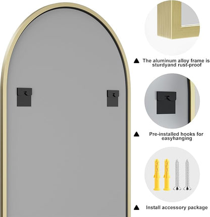 Gold Arched Bathroom Mirror for Wall-36"X24" Wall Mirror for Living Room, Bedroom, Bathroom, Dressing Room Hanging Vanity Mirror for Wall Decoration