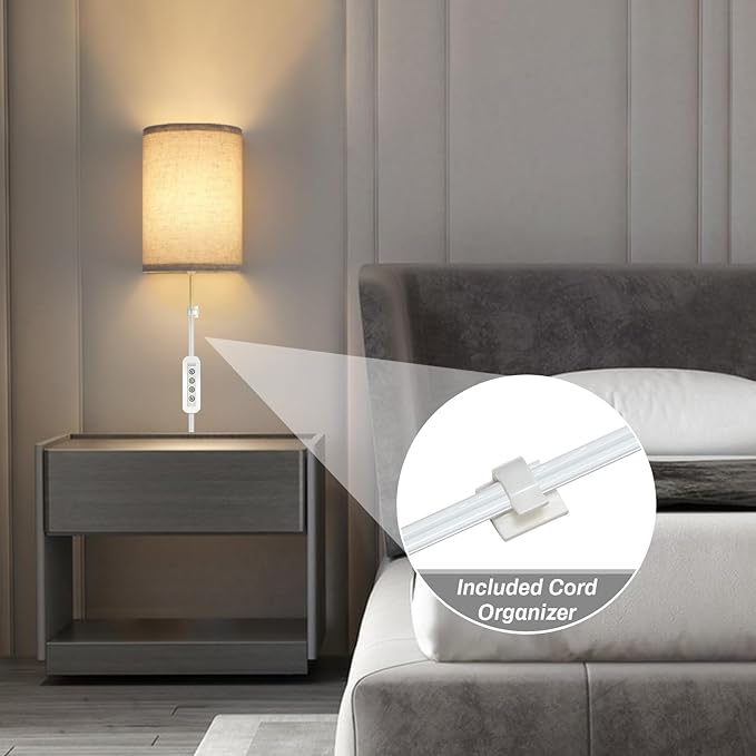 Wall Sconce Light Plug in, Dimmable Sconces Wall Decor Set of 2, Stick on Wall Lights for Bedroom Living Room Hallway, Plug in Wall Sconces with Remote, LED Bulbs Included