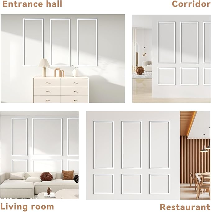 PALMPOP Peel and Stick Wall Molding Kit of 3 Frames,Premade Accent Wainscoting Panels, Ready to Molding Trim for Living Room Bedroom Corridor Home Interior Wall Panel Decor (24x16in)
