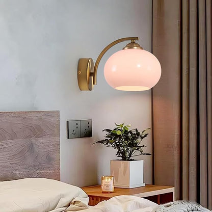 Mid Century Modern Wall Sconce Light Fixture Pink Glass Wall Sconce Lamp Brass Gold Wall Lighting Hardwired Globe Wall Lamp Vintage Bathroom Vanity Light Fixtures