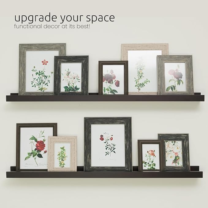 Kiera Grace Floating Shelves for Wall, Engineered Wood Picture Frame Wall Shelves, Easy to Assemble Display Shelves, Ideal for Home Decor, Pack of 2, 44" L x 4" W x 2" H, Espresso