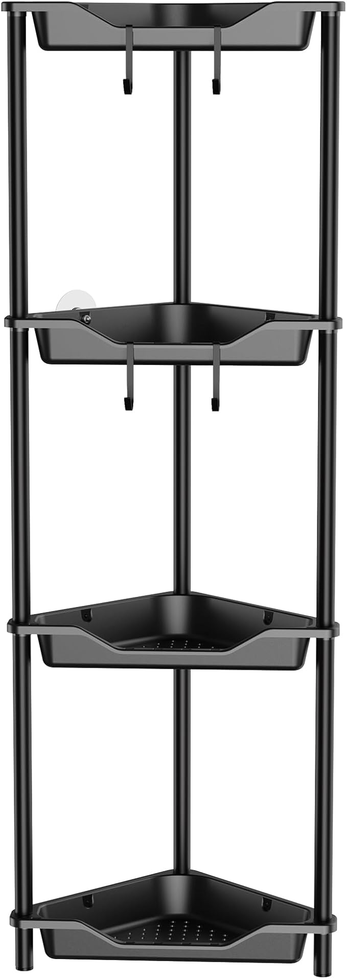 Orimade Rustproof 4 Tier Floor Standing Corner Shower Caddy Organizer, Plastic Metal Splicing Floor Corner Shelf Rack Storage Stands for Bathroom,10.8 x 10.8 x 44.6 inches, Black