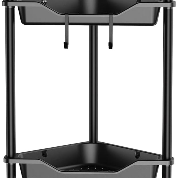 Orimade Rustproof 4 Tier Floor Standing Corner Shower Caddy Organizer, Plastic Metal Splicing Floor Corner Shelf Rack Storage Stands for Bathroom,10.8 x 10.8 x 44.6 inches, Black