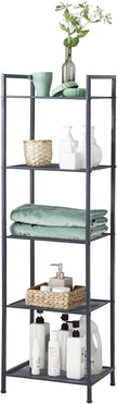 SONGMICS 5-Tier Storage Rack, Bathroom Shelf, Extendable Plant Stand with Adjustable Shelf, for Bathroom, Living Room, Balcony, Kitchen, Black UBSC35BK, 11.8 x 15 x 50.4 Inches