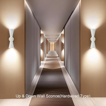 Modern Indoor Wall Sconces Set of 2 Up and Down White Wall Sconces Mid Century Indoor Wall Light Fixture Hardwired Wall Mounted Lamp for Living Room Bathroom Bedroom Hallway 13 Inch