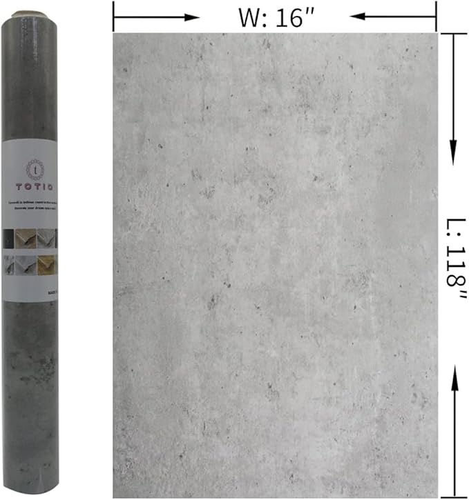 TOTIO Light Grey Concrete Wallpaper Peel Stick Cement Look Countertop Contact Paper 16x118in Matte Thicken Adhesive Waterproof Vinyl Wrap DIY Decorative Wall Sticker Modern Industrial Style Misty Gray