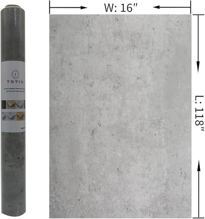 TOTIO Light Grey Concrete Wallpaper Peel Stick Cement Look Countertop Contact Paper 16x118in Matte Thicken Adhesive Waterproof Vinyl Wrap DIY Decorative Wall Sticker Modern Industrial Style Misty Gray