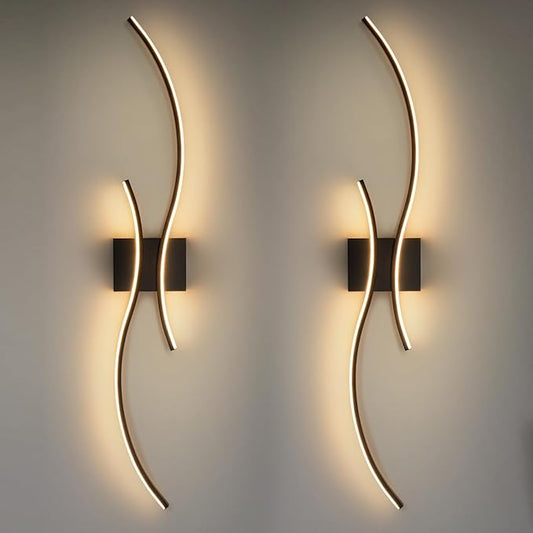 CANEOE Modern Led Wall Light, Black Indoor Led Wall Sconce Lighting, Bathroom Vanity Light Fixtures Over Mirror for Living Room Hallway Bedroom Bedside Wall Lamp (Black,3000K, 2 Packs,Hard-Wired)