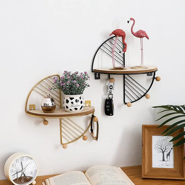 JOSON Bedroom Half Round Wall Mounted Floating Shelf for Bedroom, Living Room, Office Metal Geometric Hanging Shelf (Black)