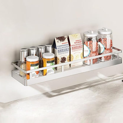 19.69Inch Spice Rack Organizer, SUS304 Stainless Steel Wall Mount Spice Rack Storage Basket, Kitchen Racks, Nail-Free Installation
