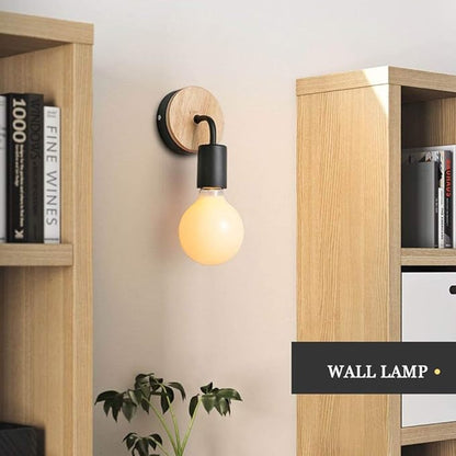 Vintage Loft Style Wooden Base Wall Lights Metal Lamp Minimalist Indoor Wall Sconces E26 Lamp Holder Lighting for Living Room Bedrooms (Bulb Sold Separately) (Black)