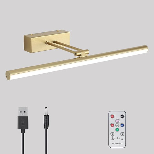 Battery Operated Picture Light,5200mAh Picture Lights for Wall with Remote,16 inch Art Light for Paintings, Gallery Lighting for Photo,Mirror,Artwork Frame,Portrait(Gold)