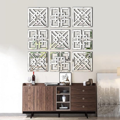 Square Mirrored Wall Decor Decorative Mirror 12x12 inches Modern Fashion DIY Silver Wall-Mounted Mirrors