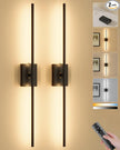 Ouyulong Battery Operated Wall Sconces Set of 2, 10000mAh Wireless Rechargeable 3000-6000K Dimmable 350° Rotate Wall Light with Remote for Living Room, Bedroom 27.6in Black