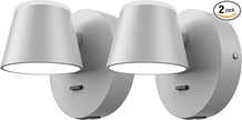 URSOLA Wall Light Set of Two, LED Wall Sconce with On/Off Switch USB Charging Port 110 Volt Hardwired Wall Lamp 350 Rotatable Up Down Sconces Wall Lighting (Grey)