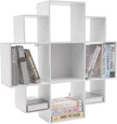 3-Tiers Wall Mounted Geometric Bookshelf, Morden Irregular Nine-Grid Bookshelf, 90cm Tall Decorative Display Shelf (White)