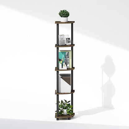 Furinno Turn-N-Tube Storage Shelves, 5-Tier Book Shelf, Corner Shelf, Toolless Open Shelves, for Organization and Storage, Living Room, Home Office, Hallway, Bedroom, Columbia Walnut