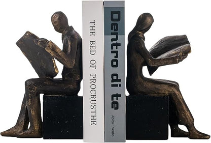 Lukitas Decorative Newspaper Reader Bookends, Heavy Duty Book Holder Non-Slip, Vintage Home Décor Accessories for Study Office Bookshelf, Bronze, Resin, 1Pair/2Piece 8''