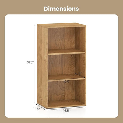 Giantex 3 Tier Bookcases Set of 2, Modern Book Shelves Cube Storage Organizer, Open Storage Cabinet Multi-Functional Home Office Bedroom Furniture Display Bookcases, Natural