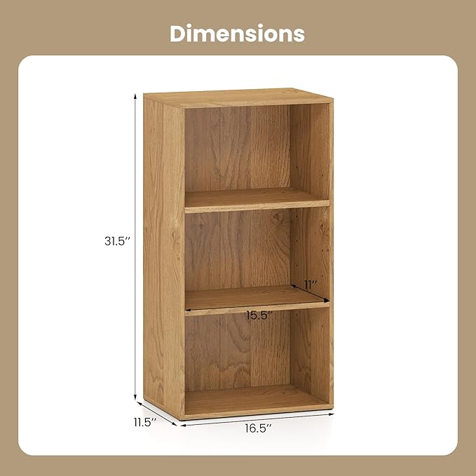 Giantex 3 Tier Bookcases Set of 2, Modern Book Shelves Cube Storage Organizer, Open Storage Cabinet Multi-Functional Home Office Bedroom Furniture Display Bookcases, Natural