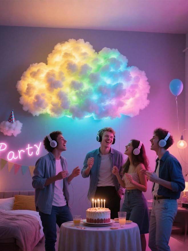 3D Thundercloud Night Light - Smart RGB LED Strip Light, USB-Powered Ceiling Mount Ideal for bedrooms, Games Rooms and Party Decorations, Features Colour-Changing Ambient Lighting (200cm)